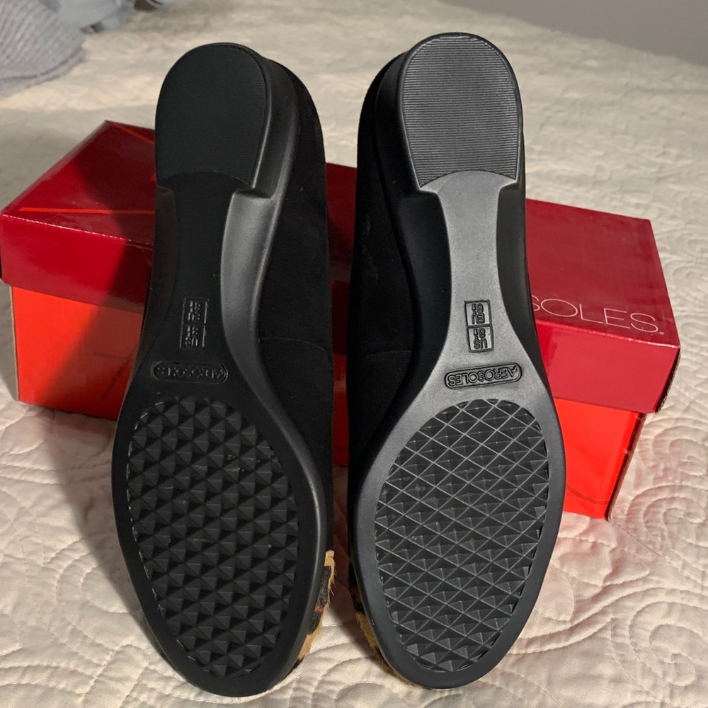 Aerosoles Black Suede Ballet Flats with Leopard Toe Accent NEW - Picture 7 of 11